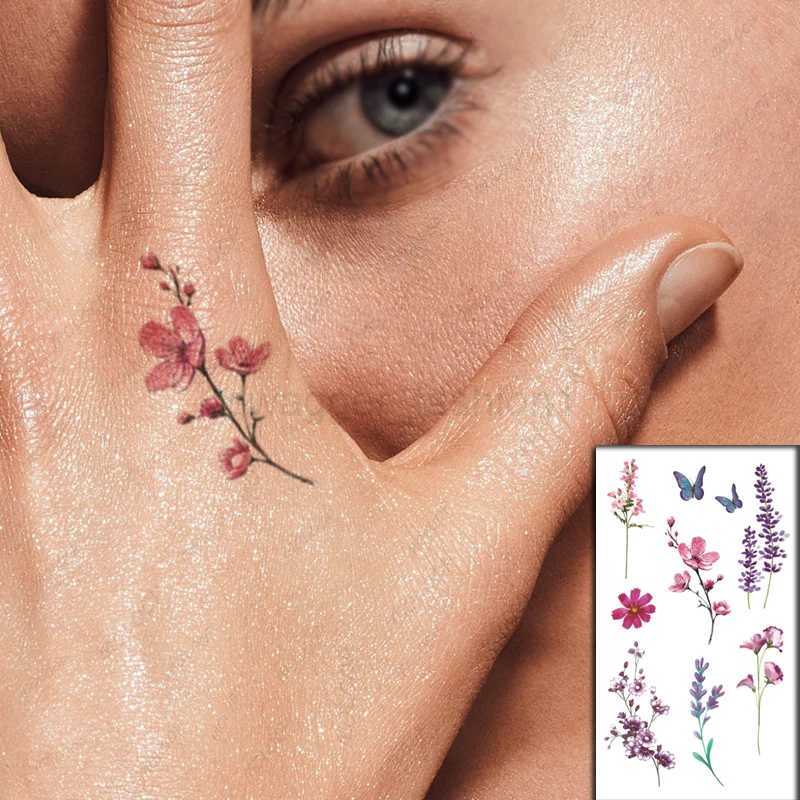 Colorful Flower Temporary Tattoo Stickers Rose Lavender Butterfly Fake Tatto Waterproof Tatoo Chest Hand Small Size for WomenB240713