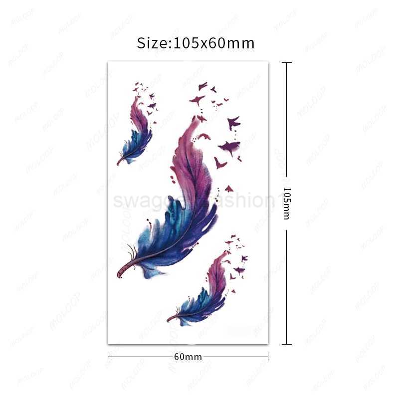 Tattoo Stickers Temporary Color Feather Bird Pattern Waterproof Hand Arm Neck Fake Tatto for Women Men Kids Body ArtB240713