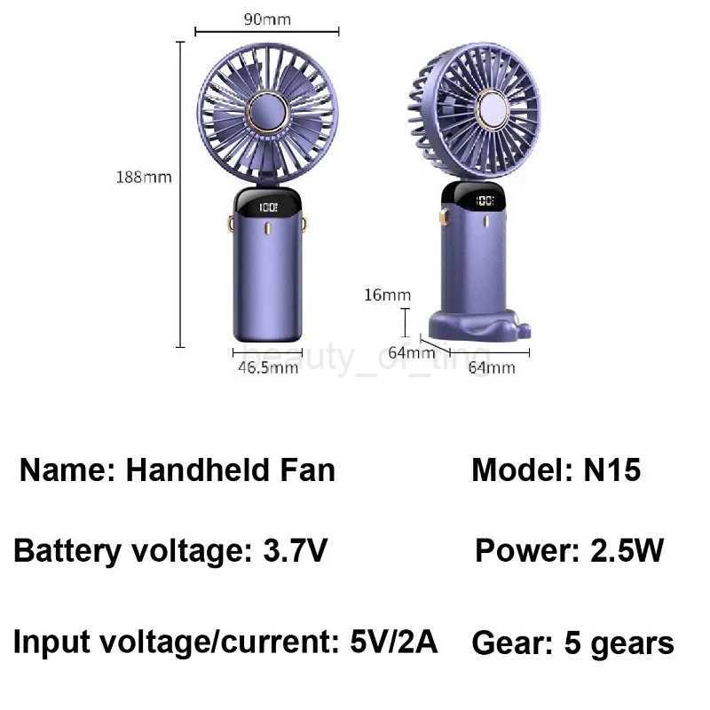 USB Handheld Mlnl Fan Foldable Portable Neck Hanglng Fans 5 Speed USB Rechargeable Fan wlth Phone Stand and Dlsplay ScreenCL240712