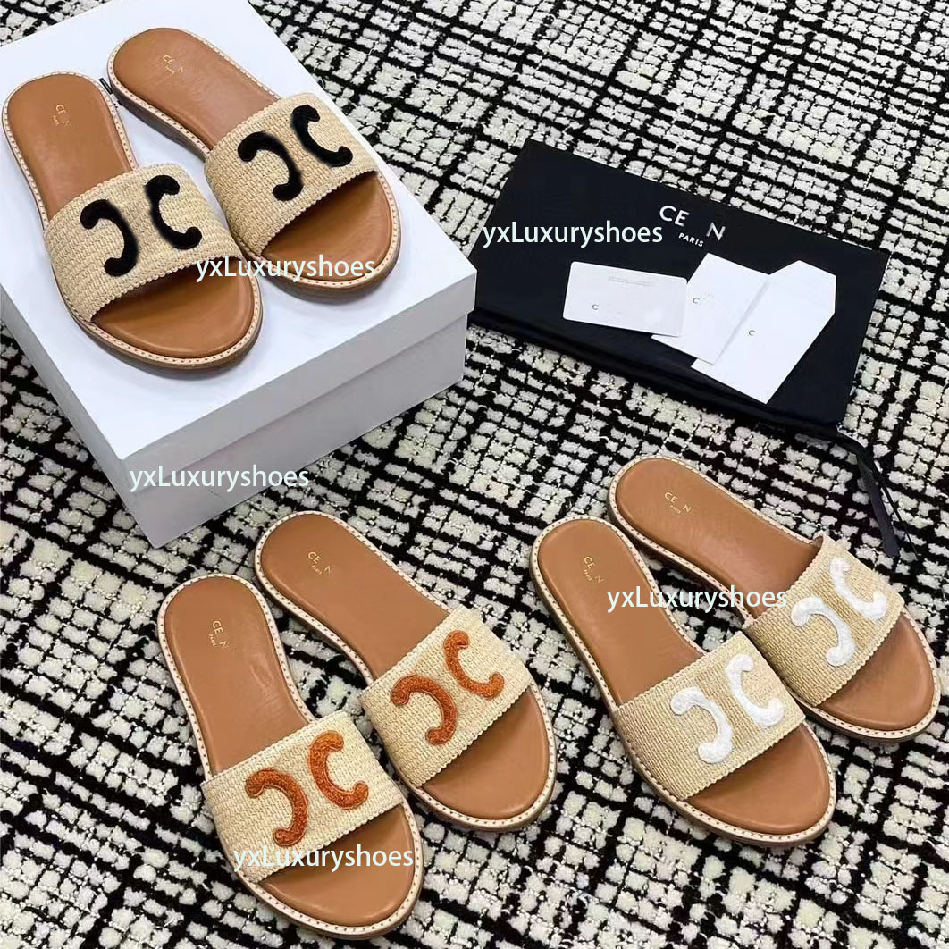 Sandals Paris famous designer women's slippers Triumph hand-woven flat slippers Women's flip-flops sandals black brown cream white landmark slippers