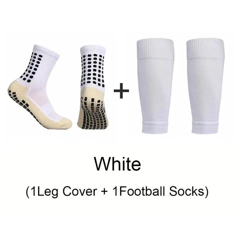 2 Pairs Set Men Grip Soccer Socks and Knee Pads Calf Sleeves Adult Youth Non Slip Leg Shin Guards for Basketball Football Sports 240713