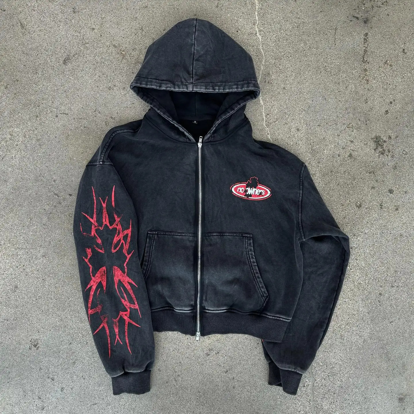 Trendy Fashion Acid Wash Zip Up Hoodie Harajuku Retro Gothic Graphic Print Jacket Sweatshirt High Quality Oversized Men Clothing 240709