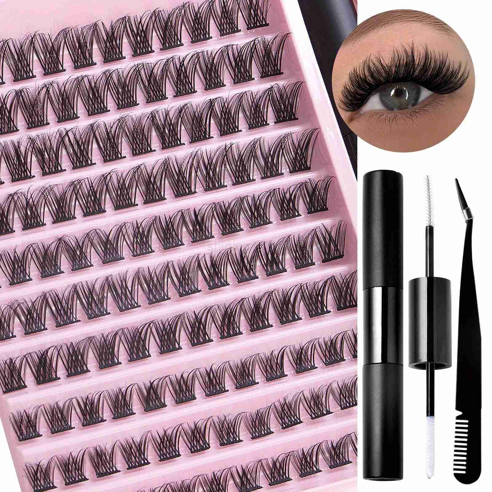 DIY Lash Extension Kit Lash Clusters With Waterproof Strong Hold Lash Bond And Seal And Eyelash Tweezers Lashes Cluster KitCL240713