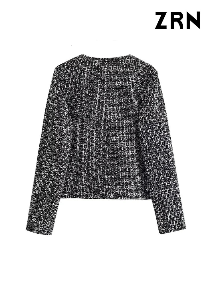ZRN Women Fashion With Pockets Tweed Jack Coat Vintage Long Sleeve Front Button Female Outerwear Chic Tops 240712