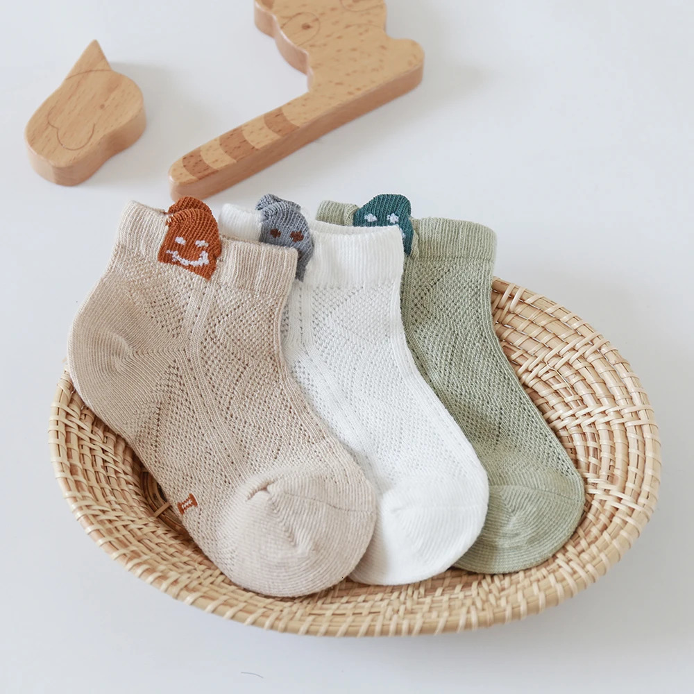 5Pairs/lot Summer Spring Baby Socks Thin Mesh Cotton Kids Socks Lovely Smile Cute Boy Socks 240703CJ