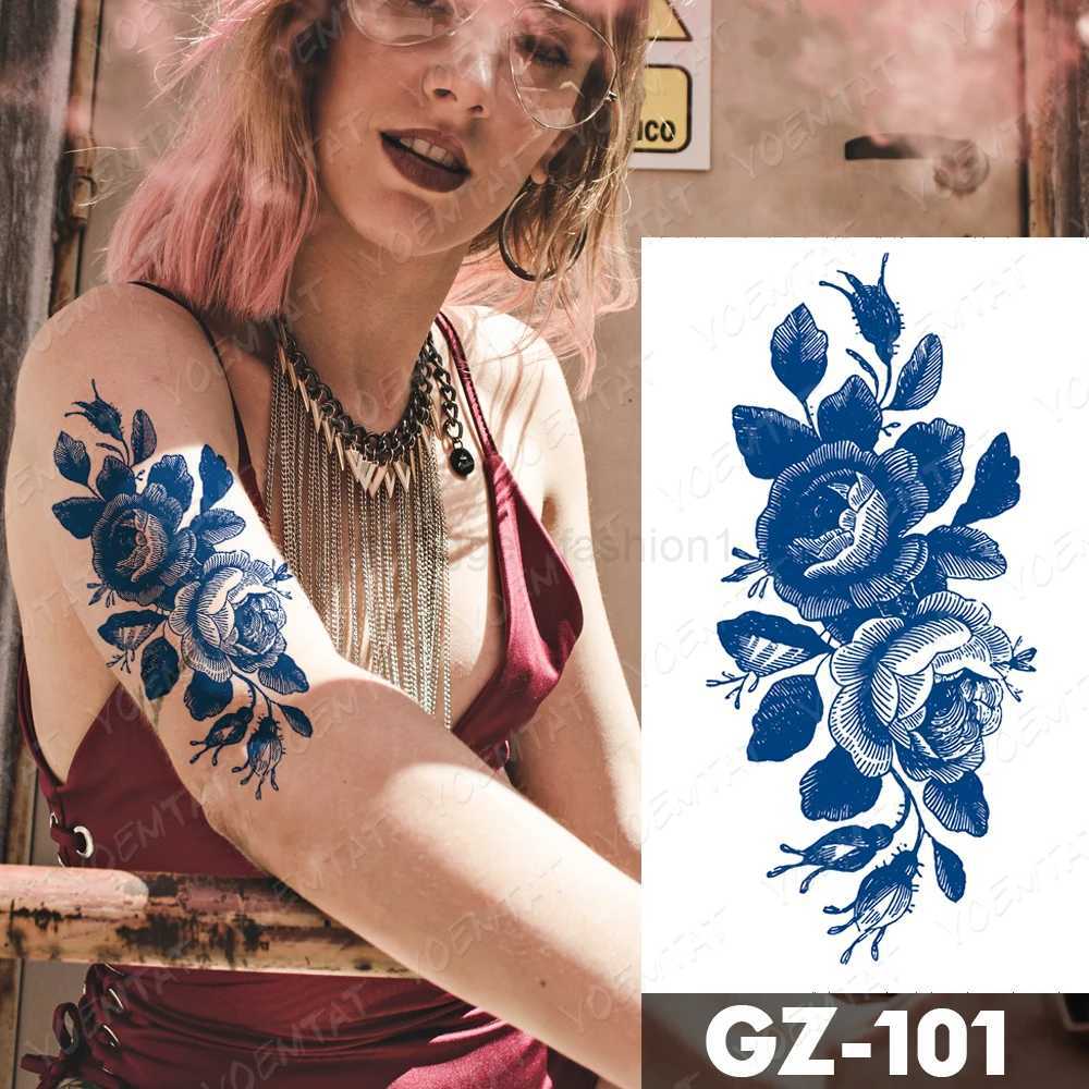 Juice Extract Lasting Waterproof Temporary Tattoo Sticker Peony Flower Flash Tattoos Women Ink Arm Ankle Body Art Fake Tatto MenB240713