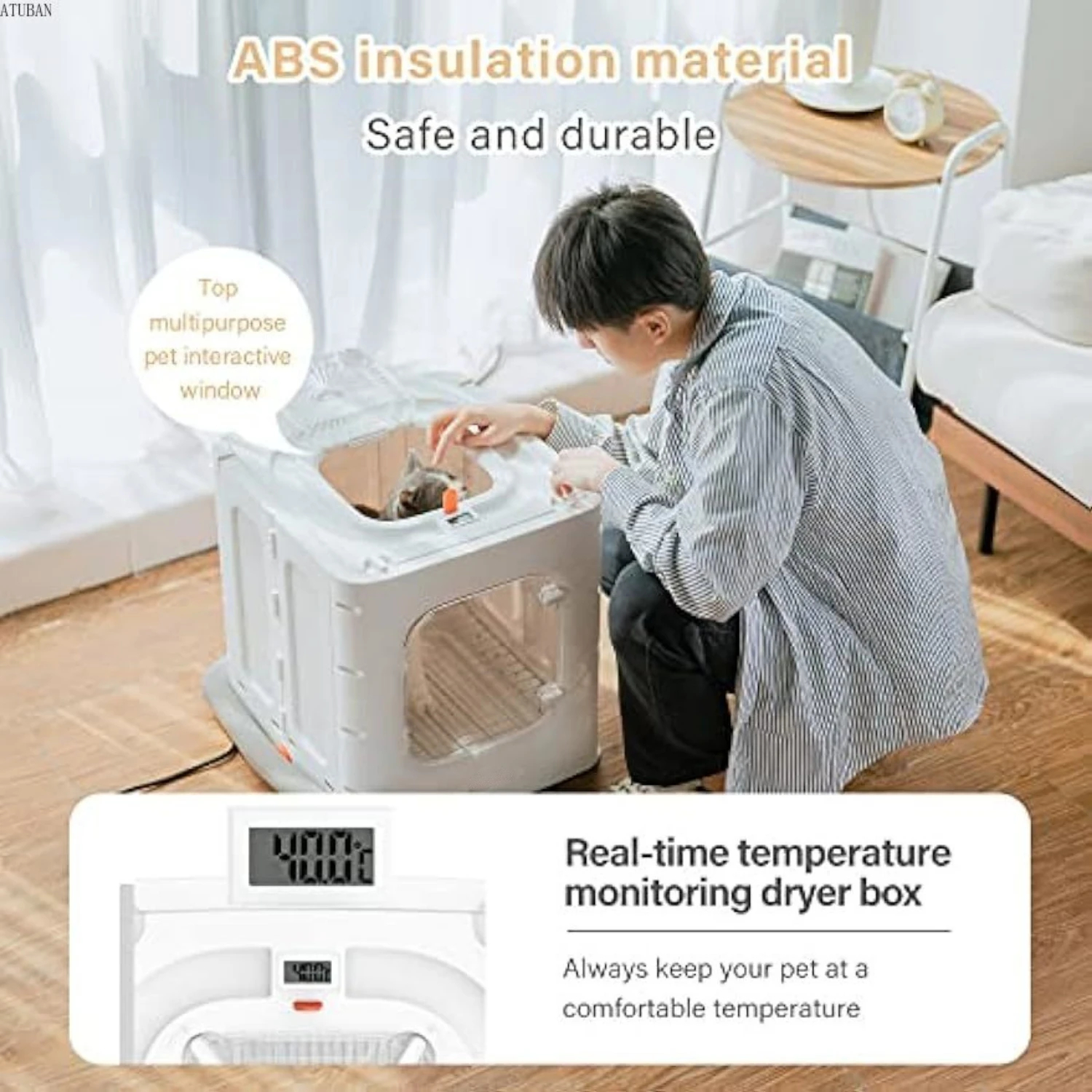 Pet Hair Dryer Grooming Blower Foldable Separated Cat Blow Dryer Box 62L Capacity for Cats and Small Dogs,Fast Pet Drying Blower