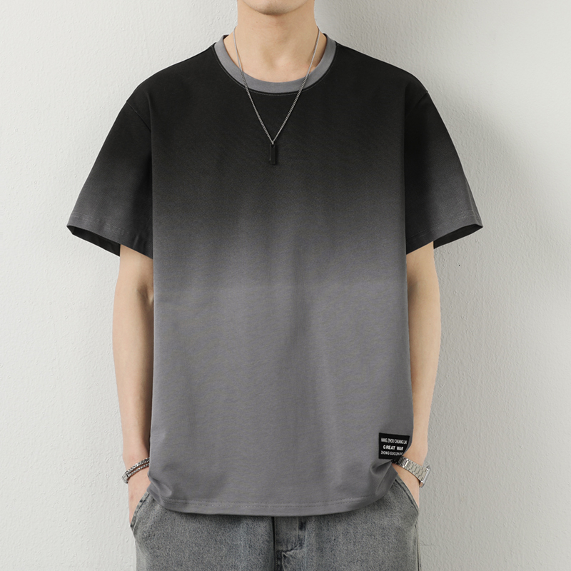 2024 New Summer Men's Trendy Loose Clothing Fashion Brand Student Short sleeved Top Round Neck Gradient 100% Cotton T-shirt
