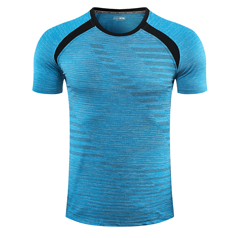 2024 new summer short sleeved sports T-shirt men's cationic quick drying round neck running high stretch fiess suit