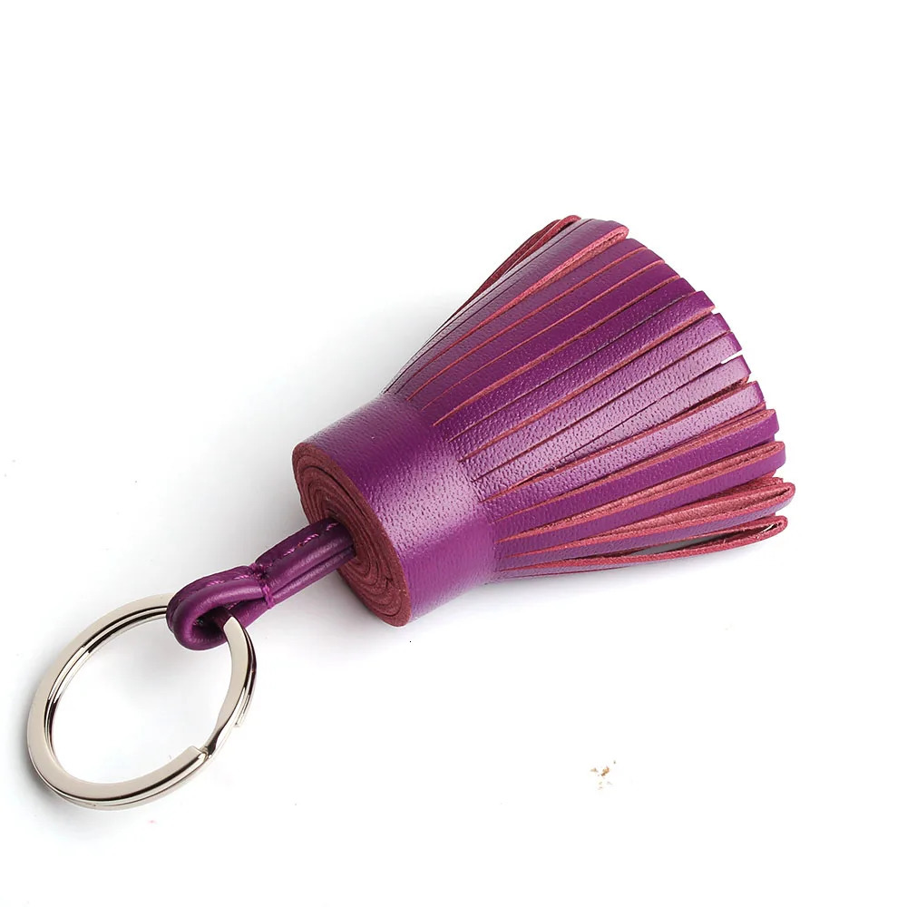 Natural Real Leather Tassel Keychain For Keys Car Key Chain Key Ring Women Bag Charm Pendant Girls 240713