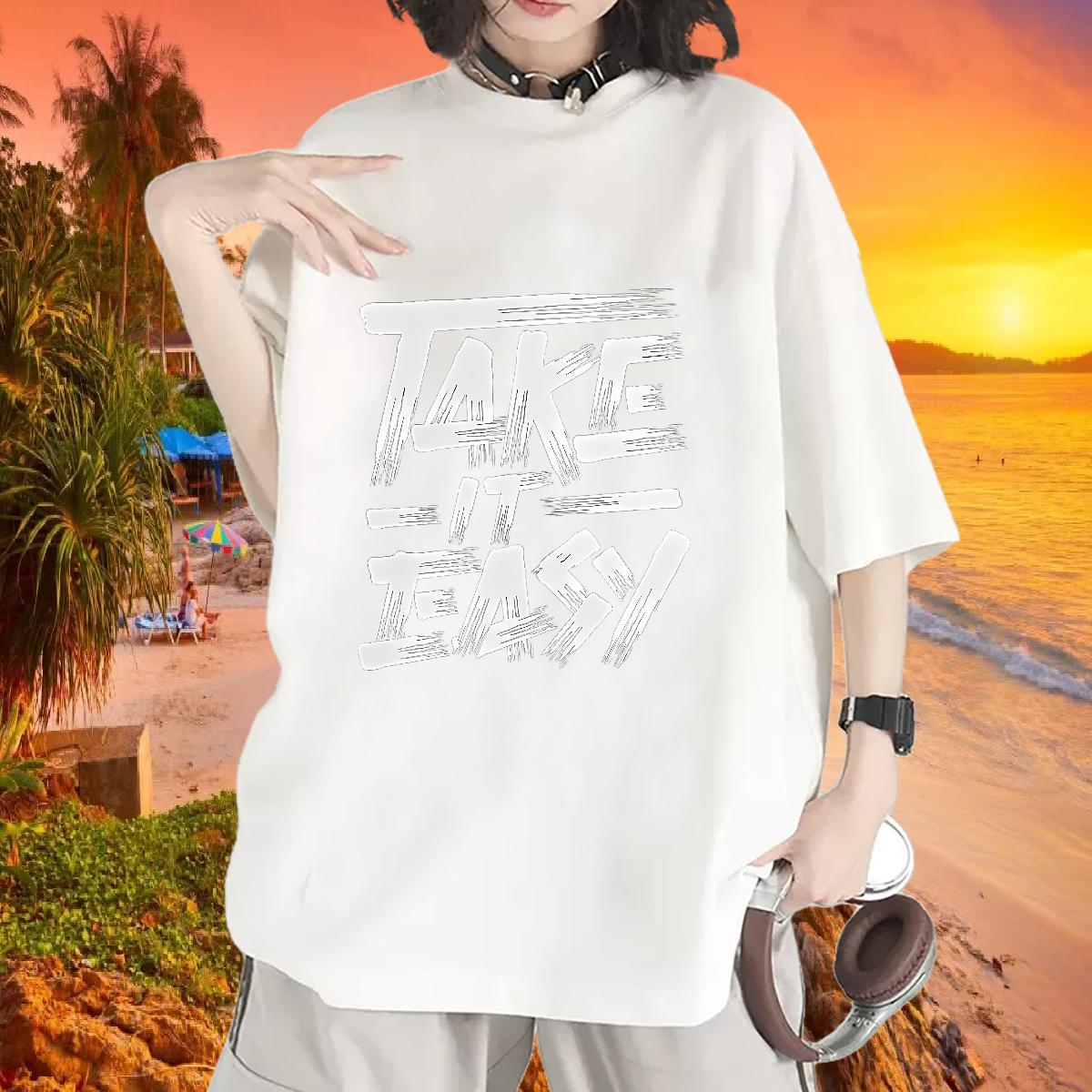 2024 Casual T Shirt For Woman Round Neck Short Sleeve High Street Hip Hop Lady T shirt Black Oversized Loose Polos