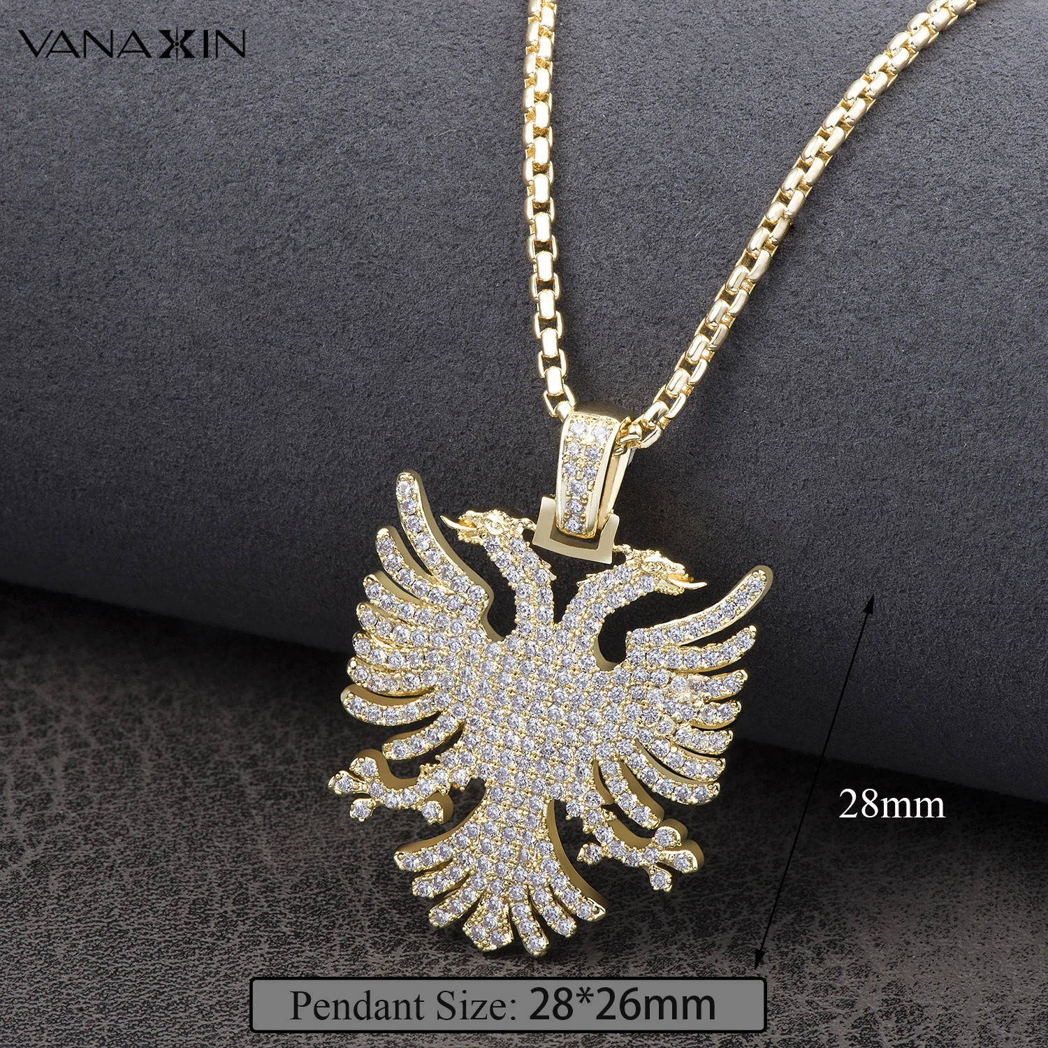 VANAXIN Iced Out Pendant Albanian Eagle Hip Hop Necklace CZ Zircon Folk Ethnic Style Jewelry Gift240703