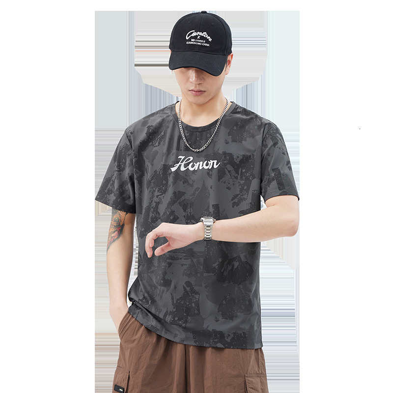 Sports men's summer ice silk thin quick drying short sleeved T-shirt ultra-thin breathable camouflage upper garment