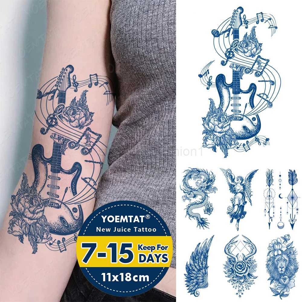 Semi-Permanent Herbal Lasting Ink Waterproof Temporary Tattoo Stickers Guitar Notes Rocker Flash Tatto Body Art Arm Fake TattoosB240713