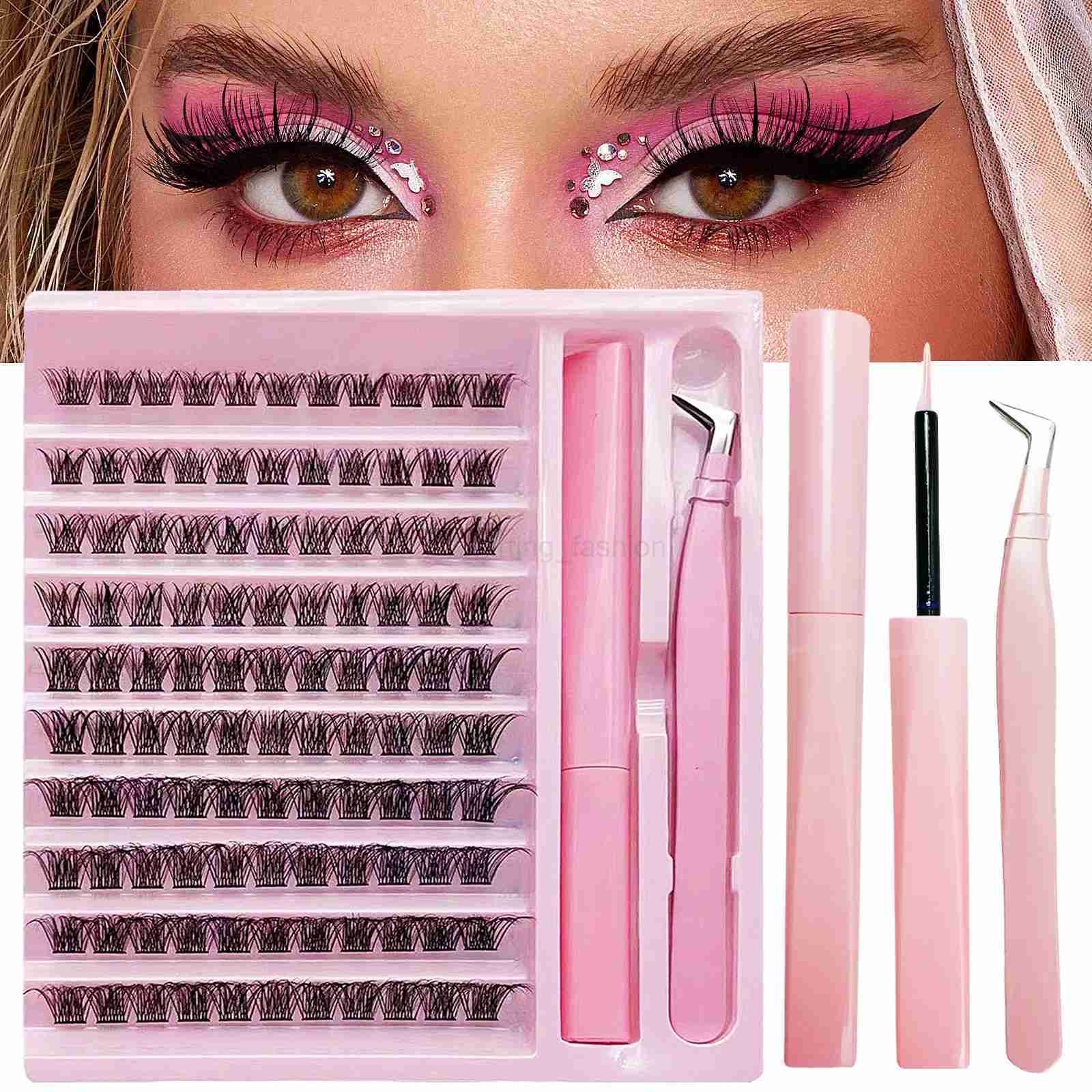 DIY Lash Clusters Extension Kit 110 Clusters Bond Individual Lashes Kit Cluster Lashes Wispy D Curling False Eyelash ClustersCL240713