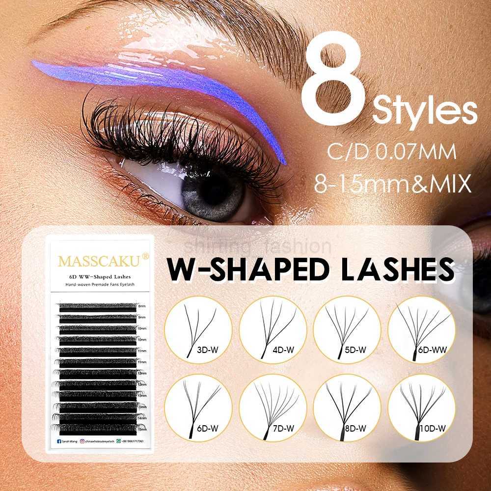 MASSCAKU W Shape Bloom 6D/7D/8D C/D Curl 0.07mm Automatic Flowering Premade Volume Fans Eyelash Extensions Natural SoftCL240713