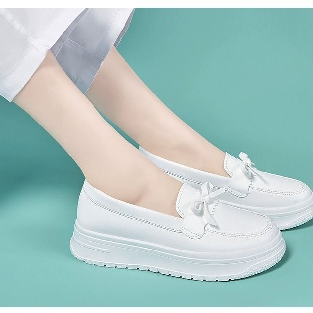 Ddmysports New Bow Nurse With Soft Breathable Thick Bottom Anti Slip Odor Proof Non Tiring Work White Shoes For Medical Care OUTDOOR
