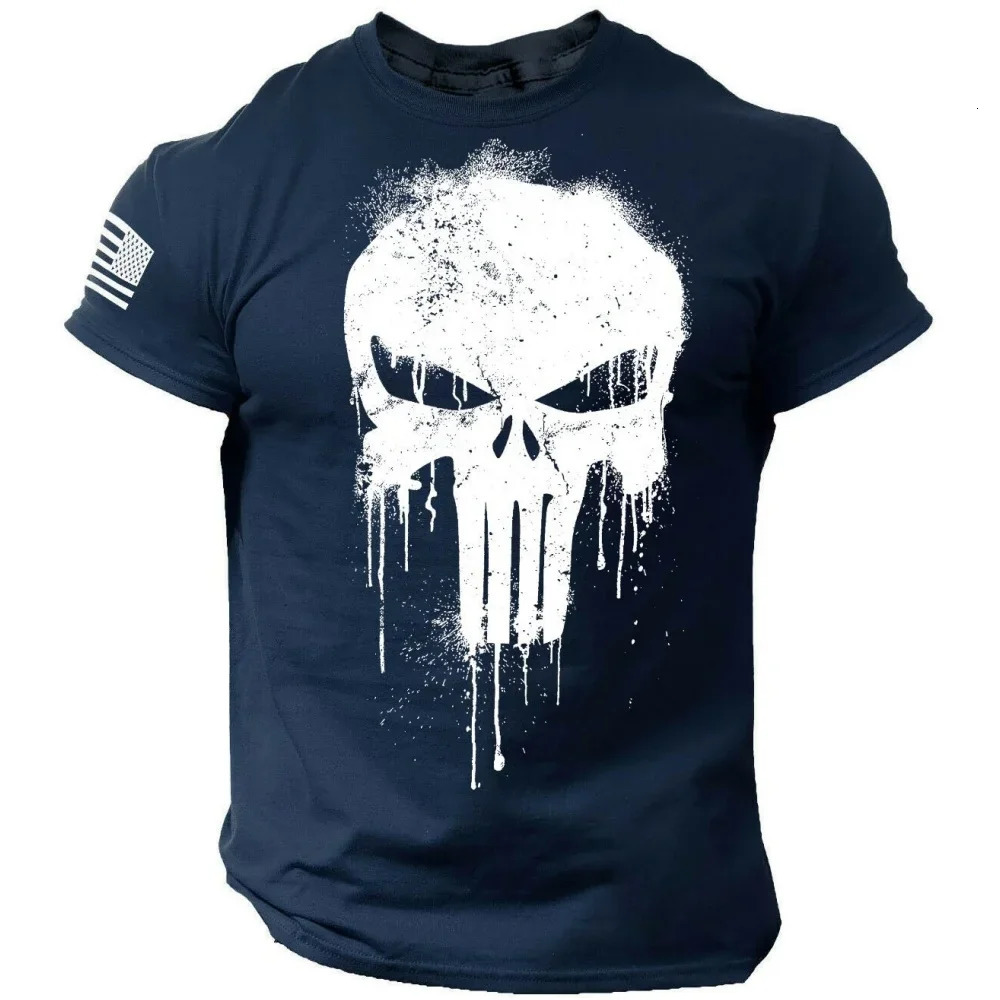 Minimalist Skull Helmet Pattern Printed Mens T Shirt Round Neck Loos Top Breathable Comfortable Summer Oversized y2k Clothing 240703