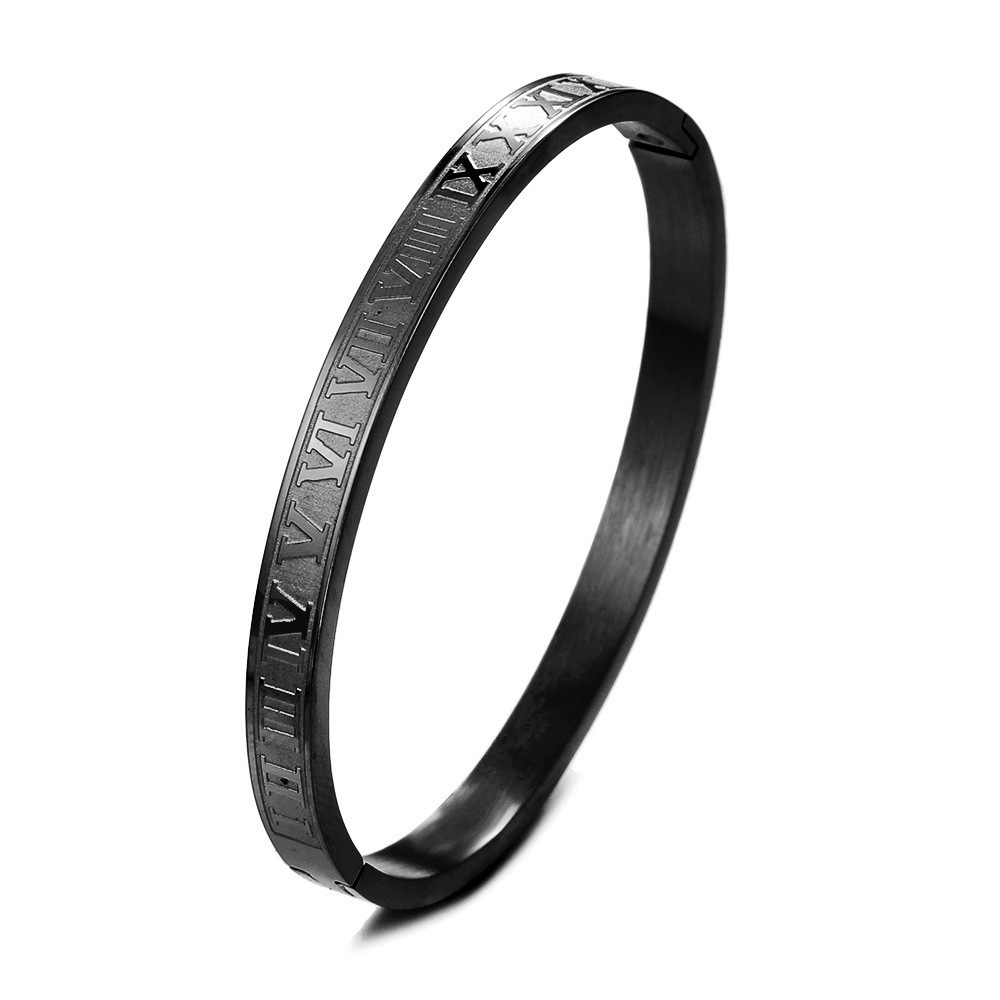 Classical Titanium Steel Roman Numerals Bangle Bracelet Alphanumeric Snap Open Bracelet 6mm Lovers Couple Bracelet Fashion Valentine's Day Weddin