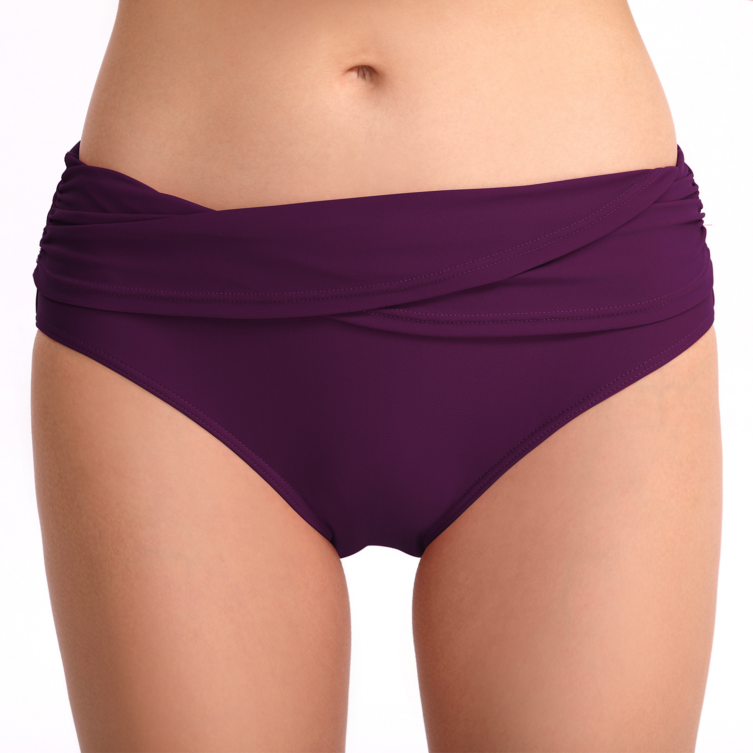 Retro High Elasticity Versatile Temperament 2023 New Women's Triangle Solid Color Sexy Hip Lifting and Slimming Wrinkle Mid Waist Swimming Pants 