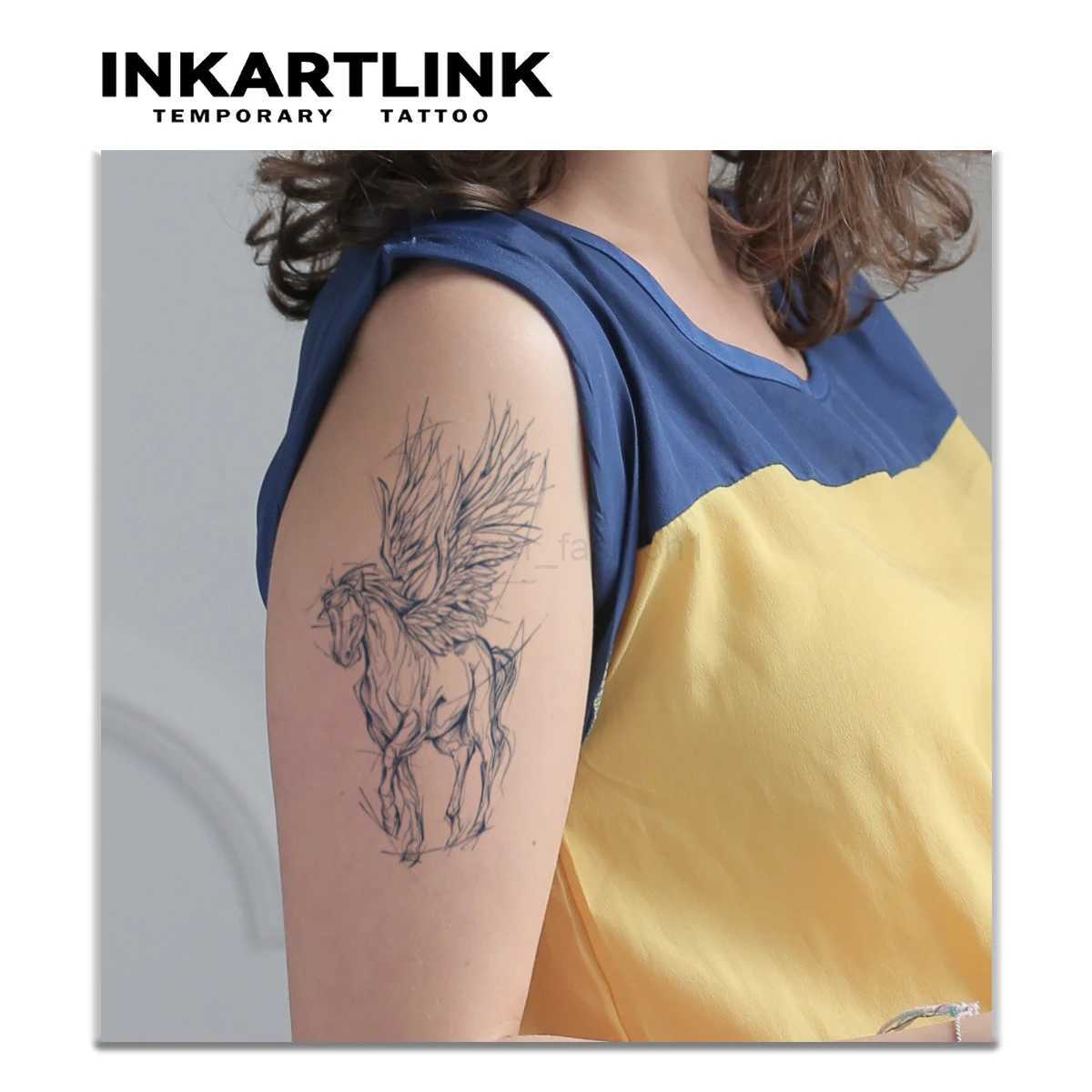 Sketch Pegasus temporary tattoo stickers magic tattoos herbal juice tattoos lasting 1-2 weeks realistic fake tattoosB240713