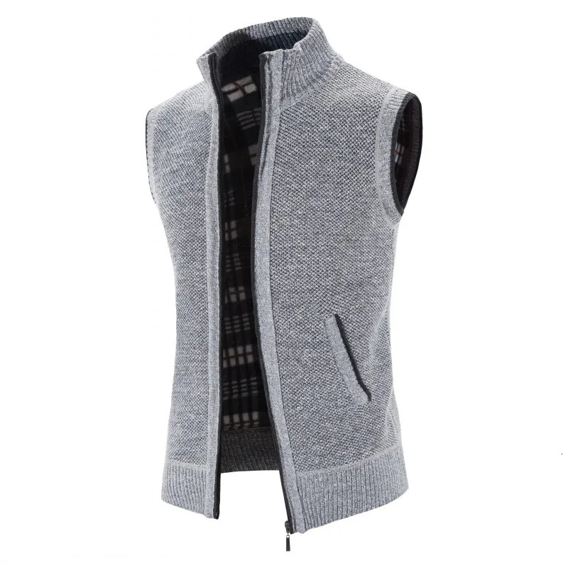 Autumn Winter Sweater Vest Men Thick Warm Sleeveless Cardigan Coat Knitted Vest Outerwear Zipper Sleevel Sweater Jacket Men Vest 240712