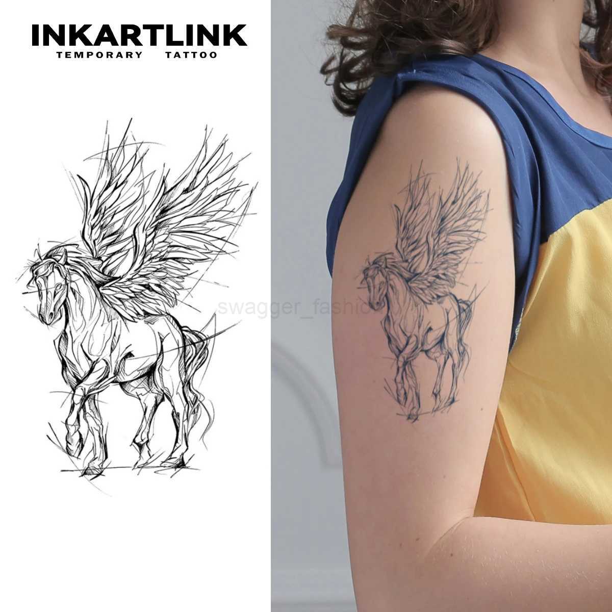 Sketch Pegasus temporary tattoo stickers magic tattoos herbal juice tattoos lasting 1-2 weeks realistic fake tattoosB240713