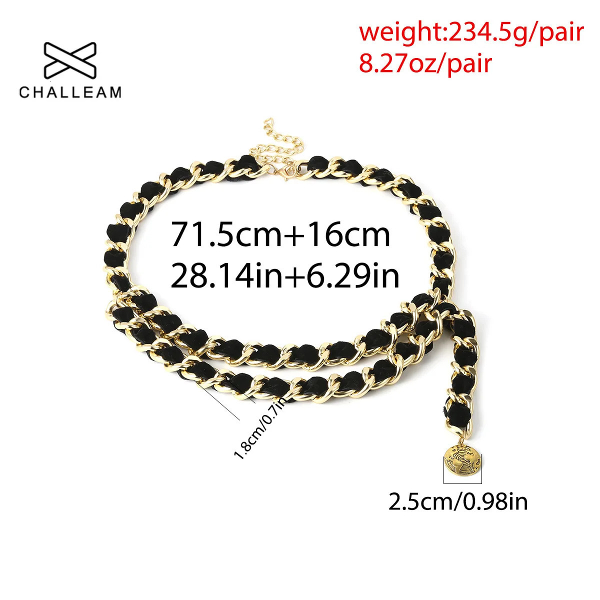 Womens edge alloy metal chain belt womens tassel flannel gold belt womens Exaggerated retro flocked waist chain 139 240710