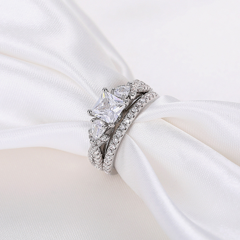 Size 6-10 Stunning Sterg Sier Princess Cut Cubic Zirconia Eternity Wedding Ring Set for Women