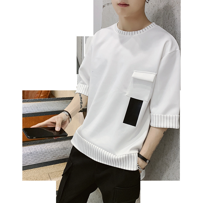 2023 Summer Pi Shuai Seven Sleeve Short sleeved Men's Korean Trendy workwear T-shirt Round Neck Contrast Top Men