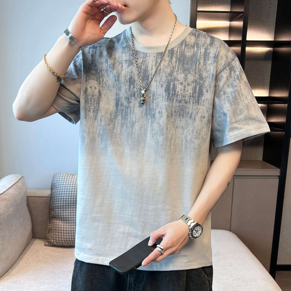 2024 New Summer Men's Trendy Loose Clothing Fashion Brand Student Short Top Round Neck Flower Half sleeved T-shirt