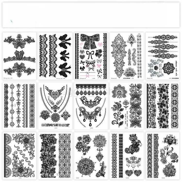 Size 210*150mm Waterproof And Fun Hannah Sexy Bow Tie Black Lace Fashion Wholesale Thigh Temporary Tattoo StickerB240713