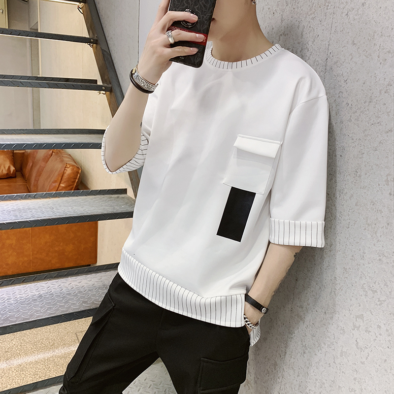 2023 Summer Pi Shuai Seven Sleeve Short sleeved Men's Korean Trendy workwear T-shirt Round Neck Contrast Top Men