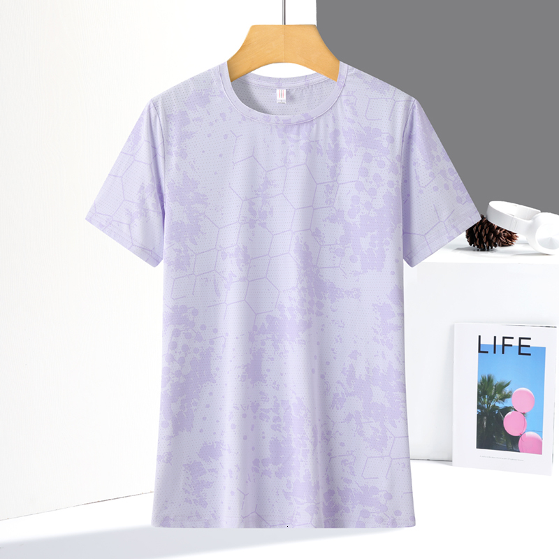 Lighing Delivery Iron Bull Football Grid Print Sports Short Sleeve Women's Round Neck Thin Quick Drying Clothes Running Sweat Absorbing Ice Silk 