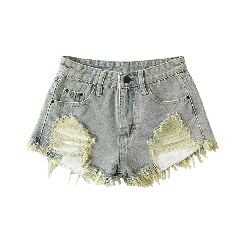American Spicy Girl Worn Out Tassel Nostalgic Denim Shorts Women's Summer New Slim Fit Low Waist A-line Hot Pants