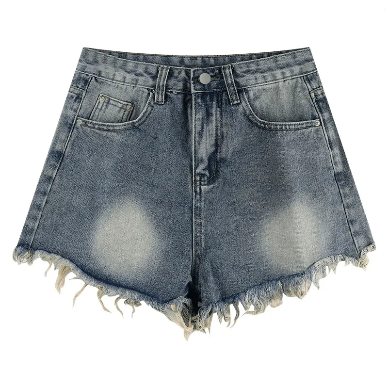 Hairy edge design denim shorts for women's summer 2024 new spicy A-line hot pants, high waist straight wide leg pants