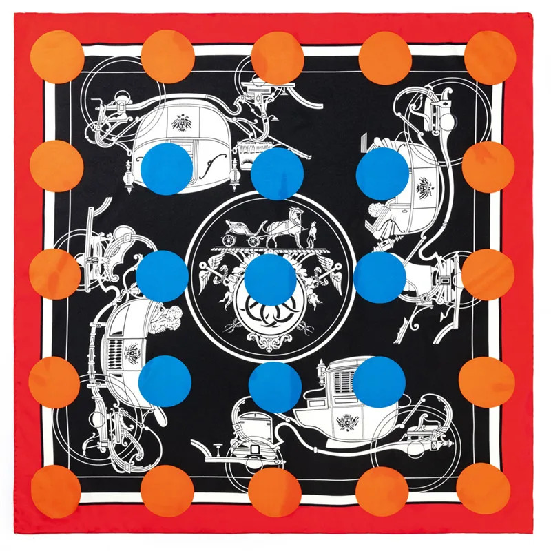 90cm Manual Hand Rolled Twill Silk Scarf Women Dot Carriage Curled Square Scarves Echarpes Foulards Femme Wrap Bandana Hijab 240712