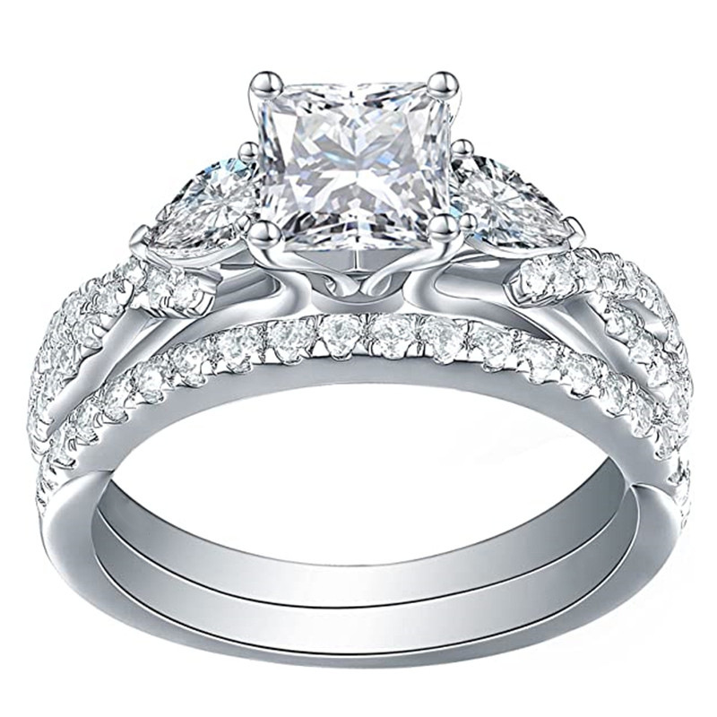 Size 6-10 Stunning Sterg Sier Princess Cut Cubic Zirconia Eternity Wedding Ring Set for Women