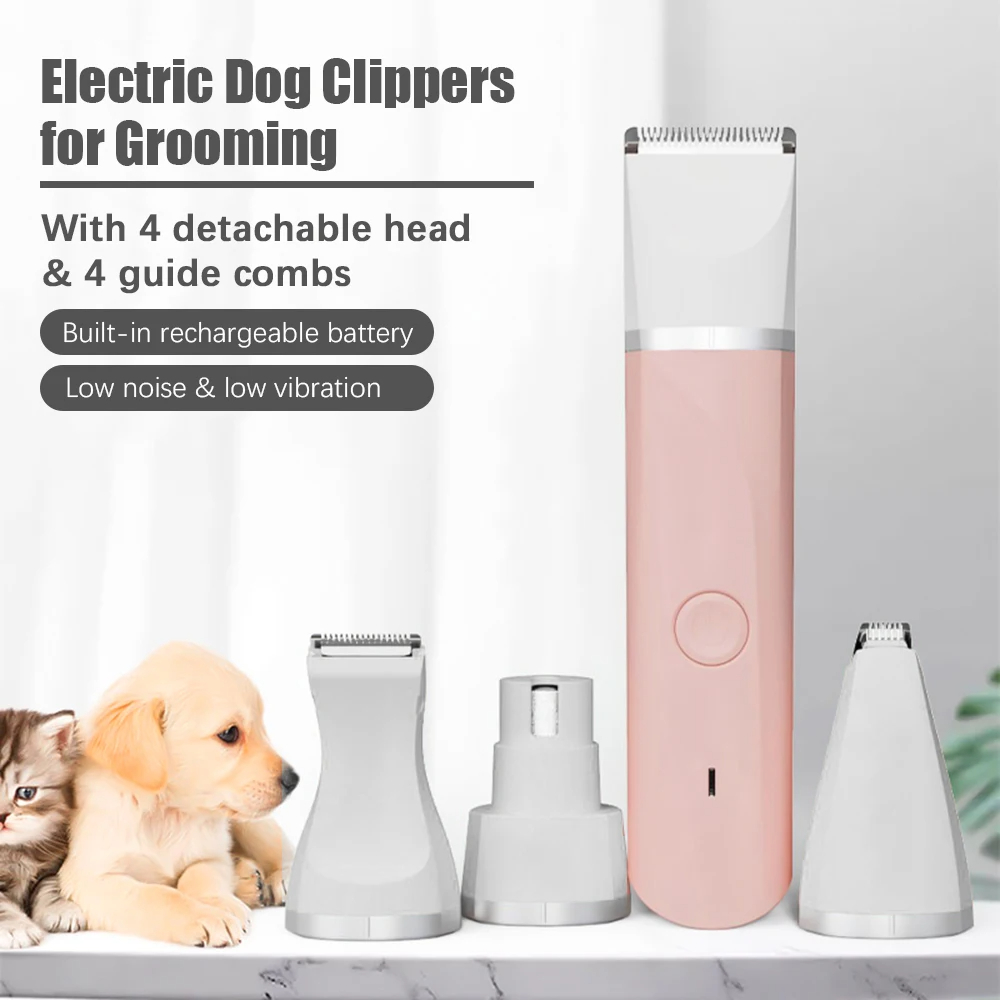 4-in-1 Electric Dog Clippers Pet Grooming Tools Cordless Dog Shaver Trimmers Low Noise Cats Hair Trimming Nail Grinding