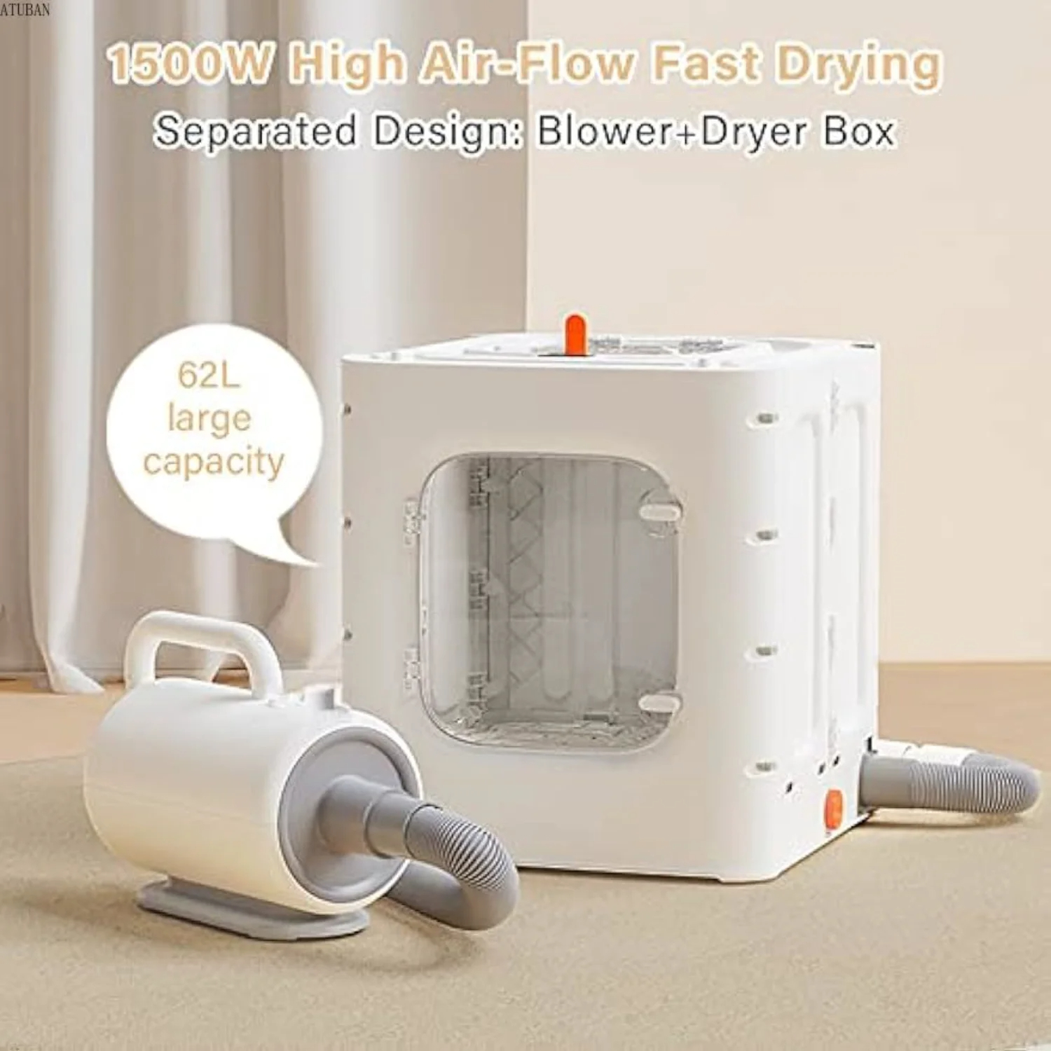 Pet Hair Dryer Grooming Blower Foldable Separated Cat Blow Dryer Box 62L Capacity for Cats and Small Dogs,Fast Pet Drying Blower