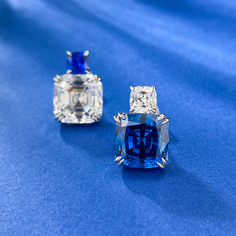 Dangle Earrings: Emerald Cut Moissanite & Sapphire, Real Sterg Sier, Jewelry for Women 4ccc
