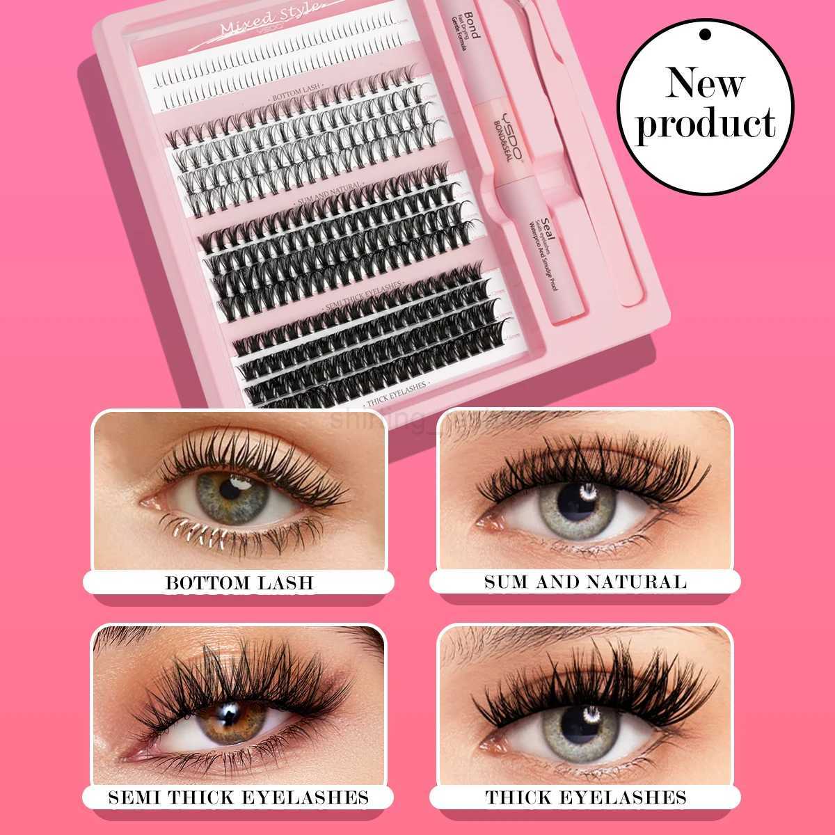 20D/40D/60D Clusters Individual Lashes 5-16 mm Grafting Eyelash Bond and Seal Makeup Set 14 Rows DIY Mixed False Eyelashes KitCL240713