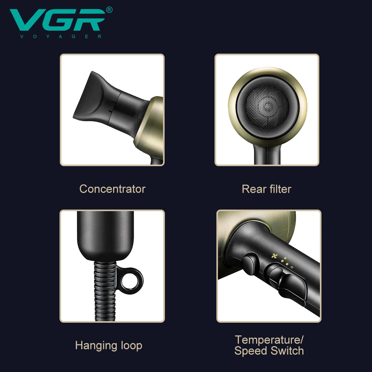 VGR Hair Dryer Wired Hair Dryer Machine Professional Chaison Hair Dryer and Cold Adjustment Powerful Home Appliance V453 240708