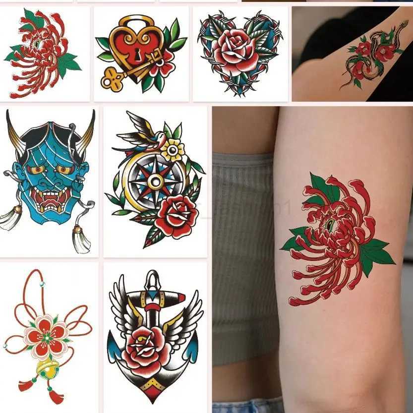 10pcs Old School Waterproof Temporary Tattoo Sticker Flower Animal Tattoos Women Body Art Arm Fake Tatoo Men AccessoriesB240713