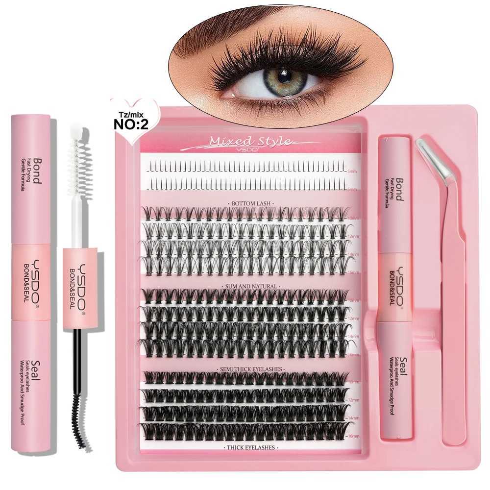 20D/40D/60D Clusters Individual Lashes 5-16 mm Grafting Eyelash Bond and Seal Makeup Set 14 Rows DIY Mixed False Eyelashes KitCL240713