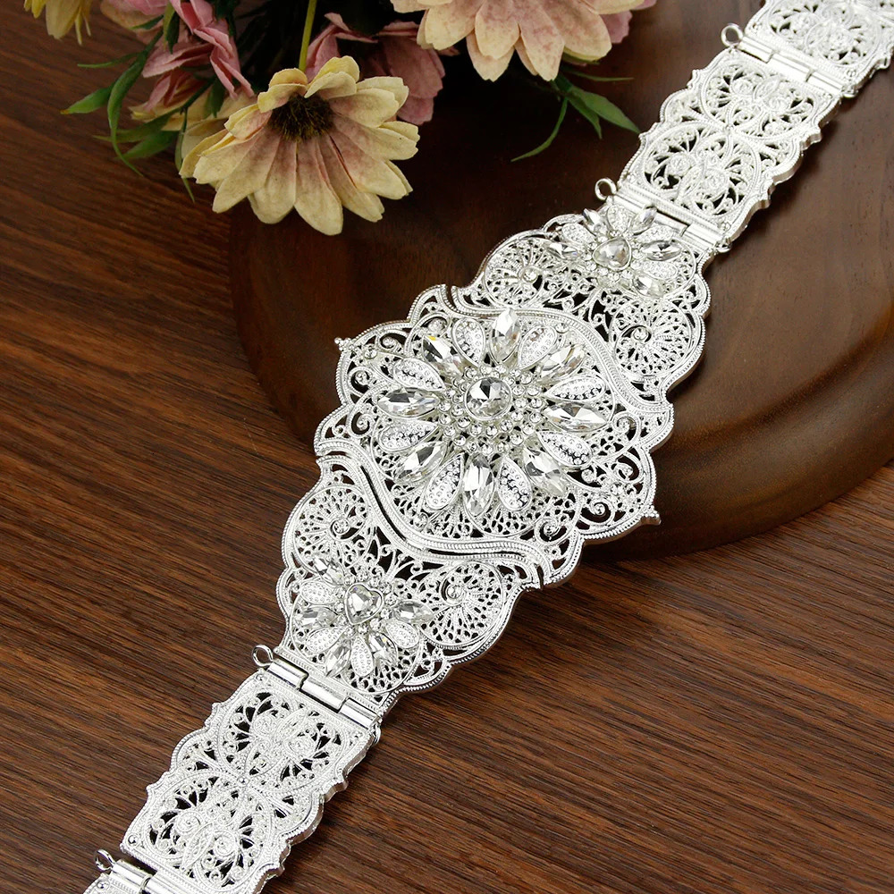 Sunspicems Crystal Caucasian Womens Belt Algeria Morocco Robe Caftan Belt Wedding Jewelry Gold Metal Chain Adjustable 240710