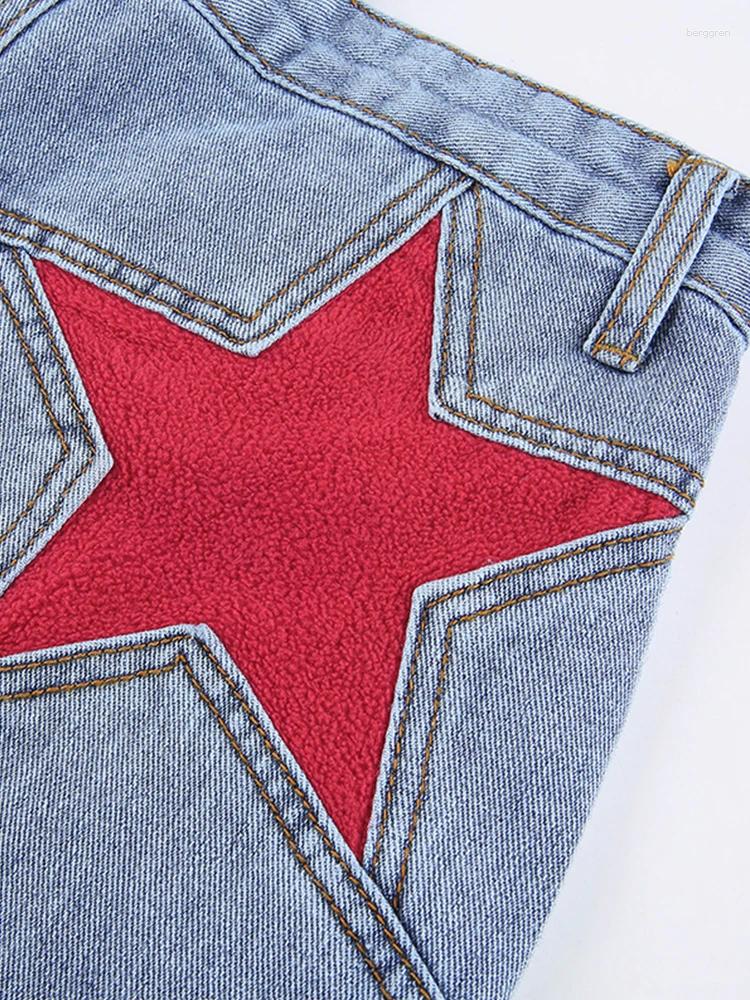 Womens Jeans Vintage Star Print High Waist Women Harajuku 90s Aesthetic Denim Pants Long Ladies Strtwear Outfits Straight Z260313