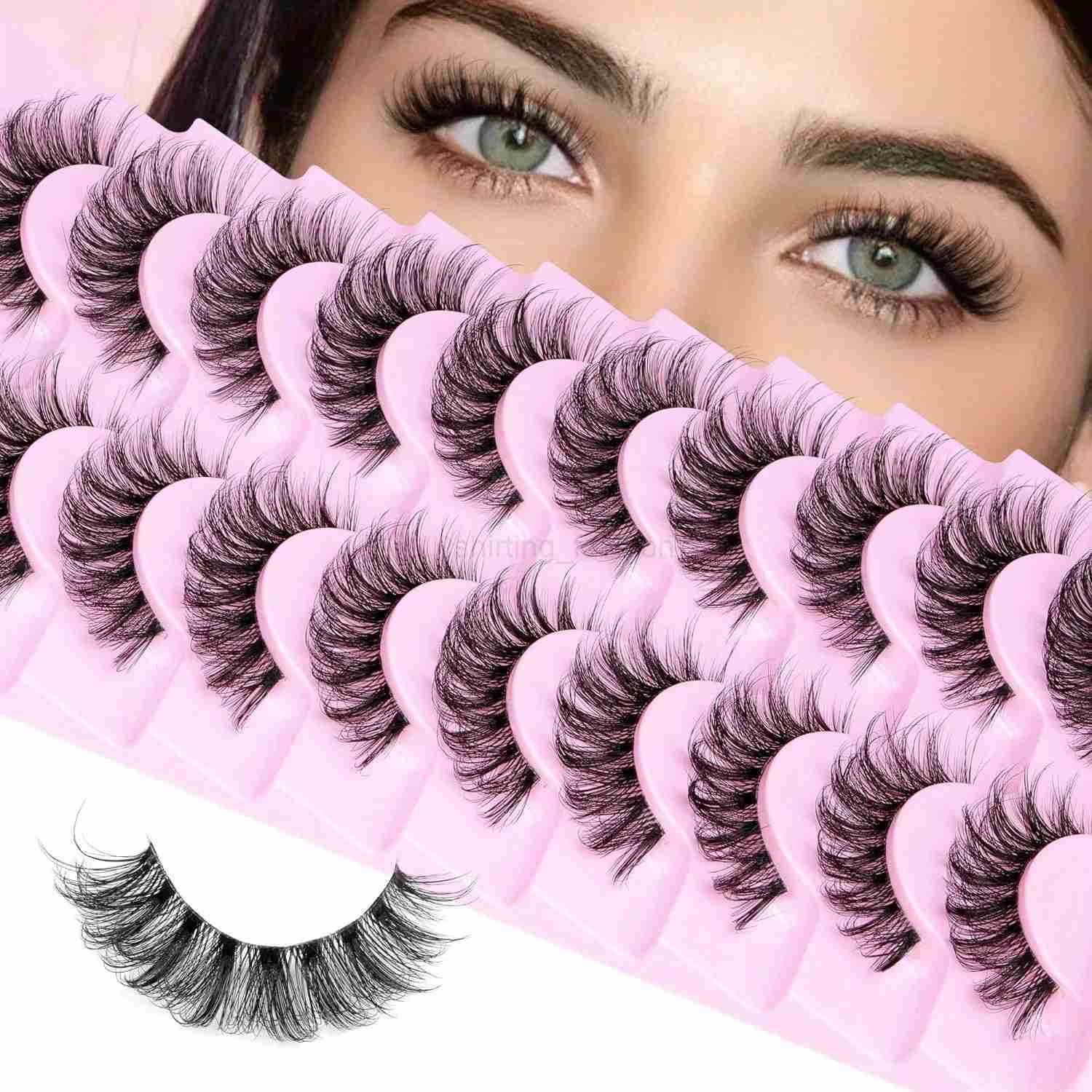 10 Pairs Natural Fluffy D Curl 3D Volume Wispy False Eyelashes with Clear Band - Soft Lightweight and - Reusable LashesCL240713
