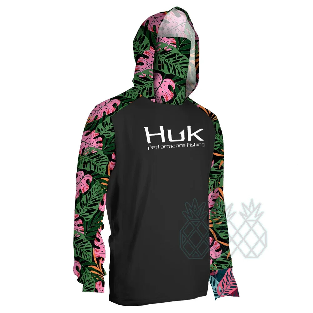 HUK Mens Long Sleeve Fishing Shirt Mask Hooded Fishing Jerseys Upf 50 Uv Protection Breathable Beach Fishing Sweatshirt 240709