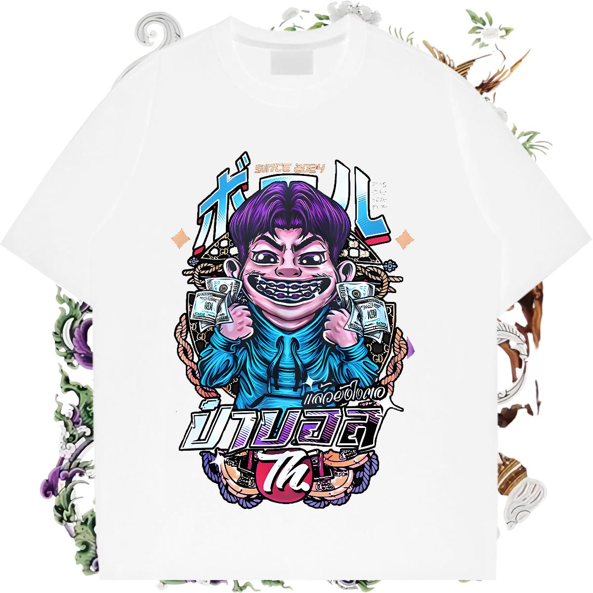 Fashion New Womens T Shirts Cotton O Neck Short Sleeves Anime Print Tops Street Casual Loose Womens Tshirts